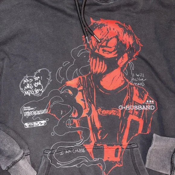 Official Corpse Husband Miss You "I Am Corpse" Graphic Hoodie Mens Large Black - Picture 2 of 4